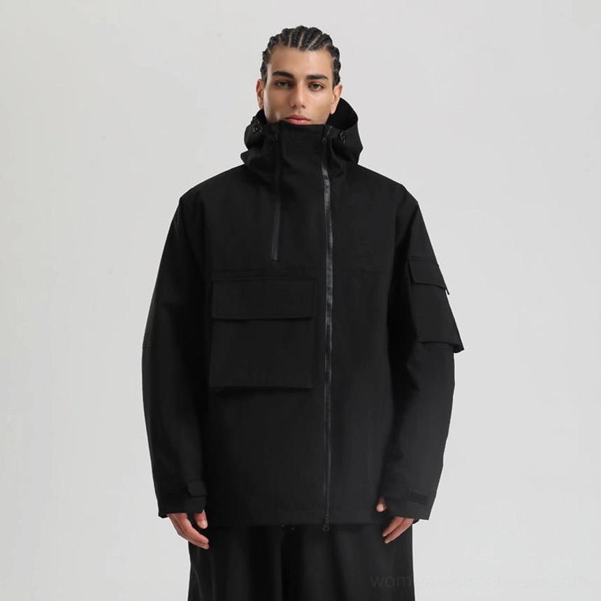 Black block panel tech snowboard jacket oversized winter streetwear color option