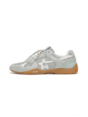 Blue mesh star German trainer sneakers side profile showing breathable upper suede-look star applique and gum rubber sole