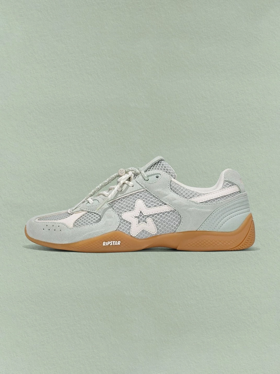 Single blue mesh star German trainer sneaker showing lace-up closure side star detail breathable mesh and gum sole