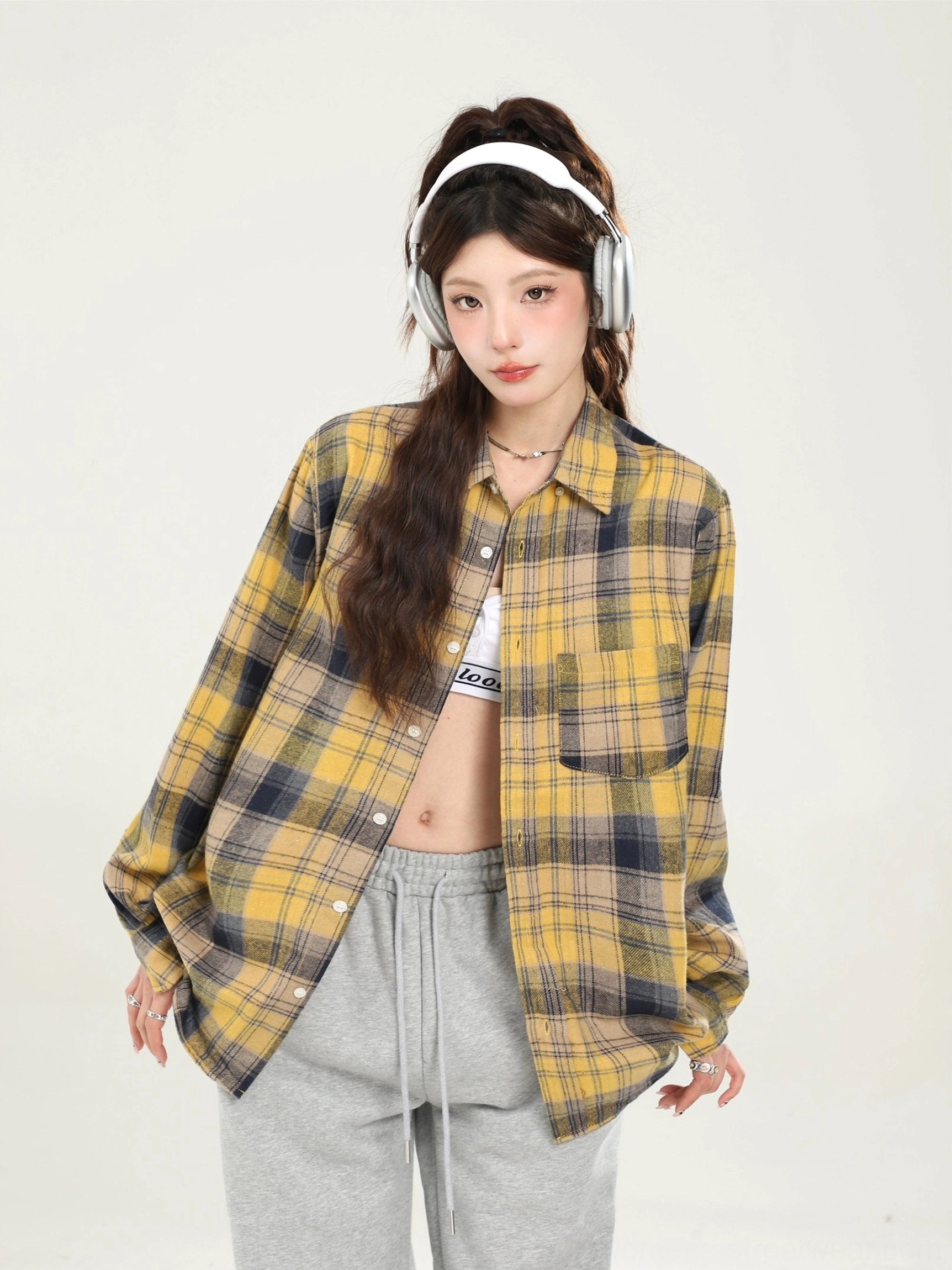 Boyfriend fit plaid shirt with chest patch pocket product view 24