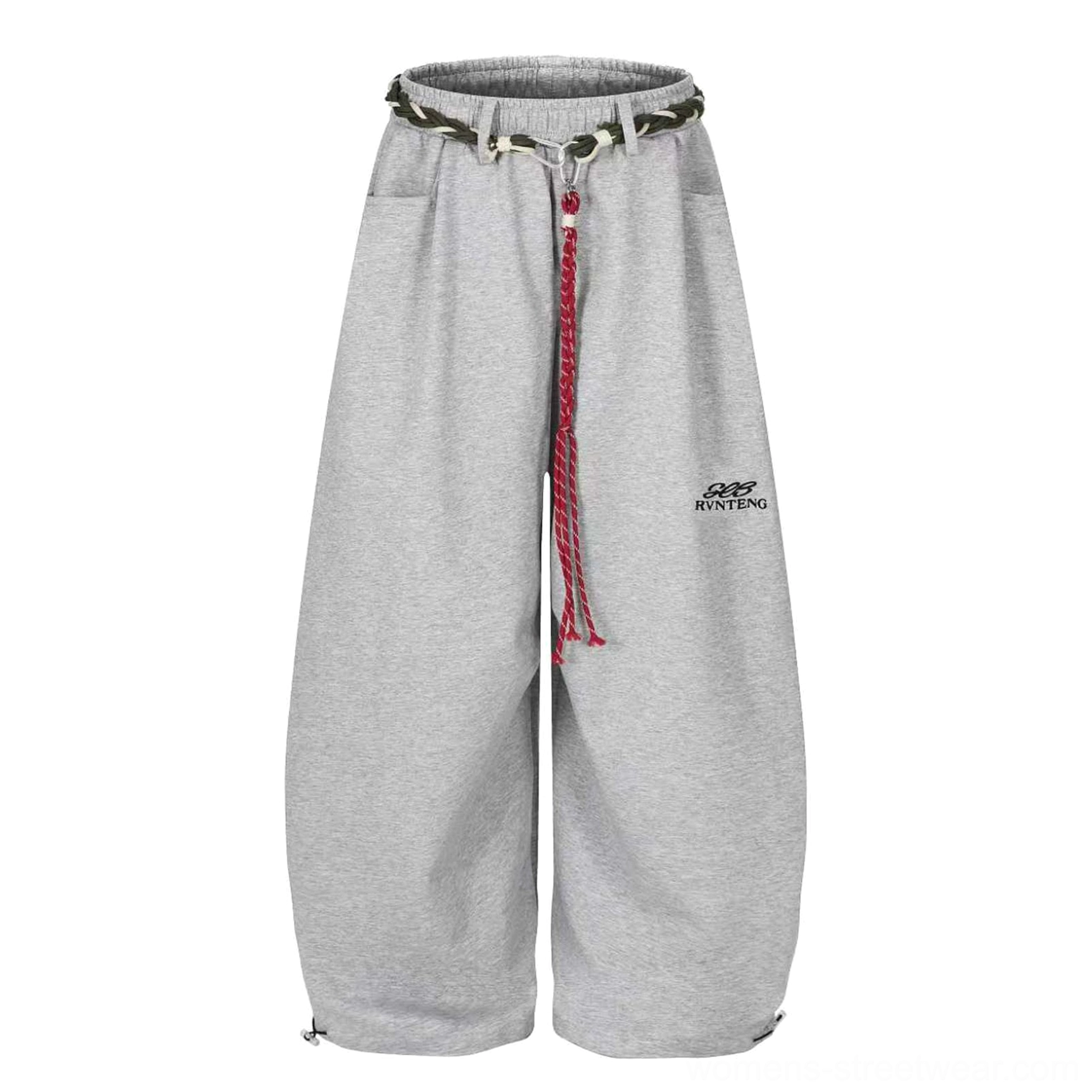Gray fleece-lined braided rope ultra-wide streetwear track pants warm lining option product view