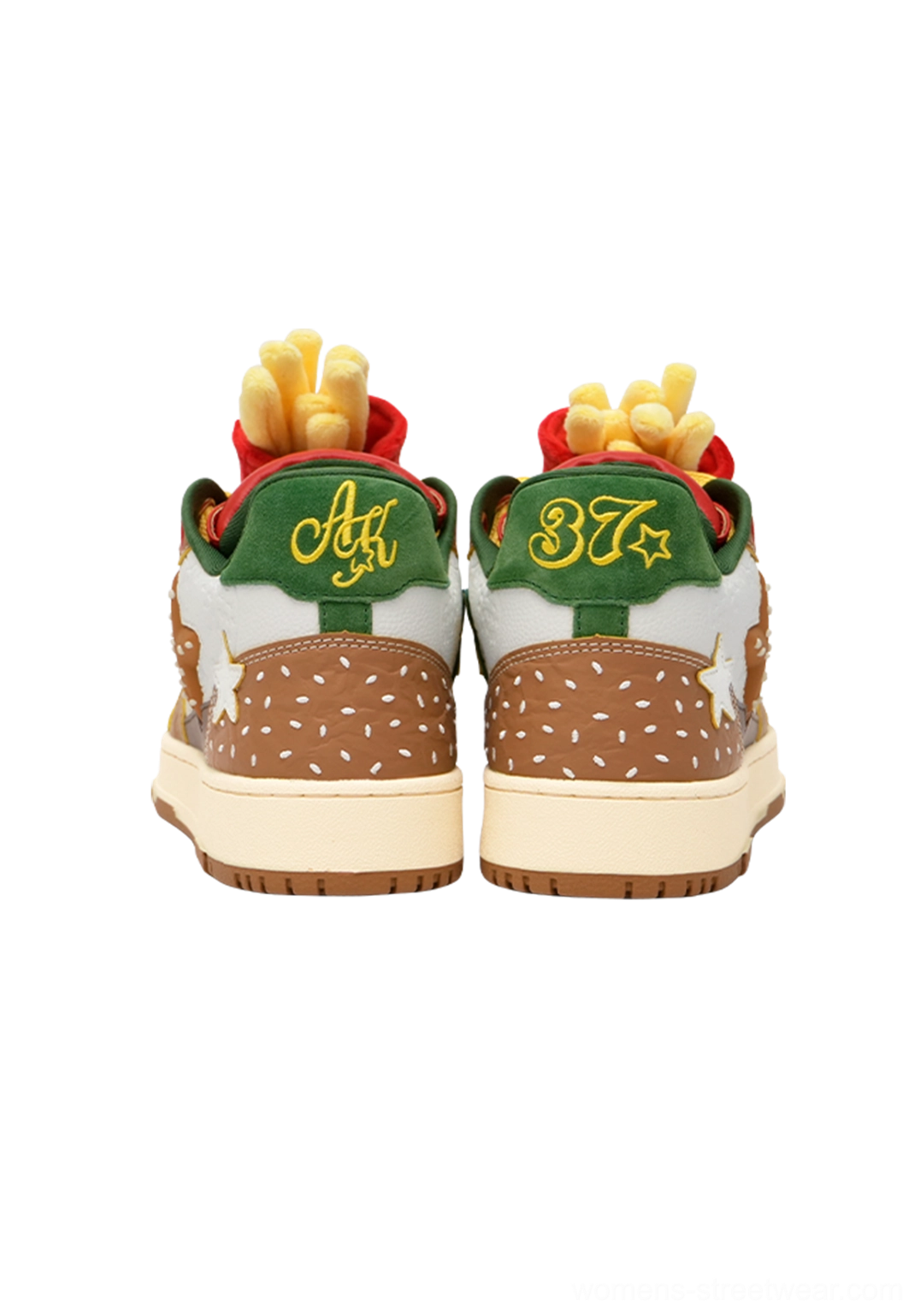 Burger Star low-top skate sneakers brown and green streetwear shoe detail with oversized star appliqué