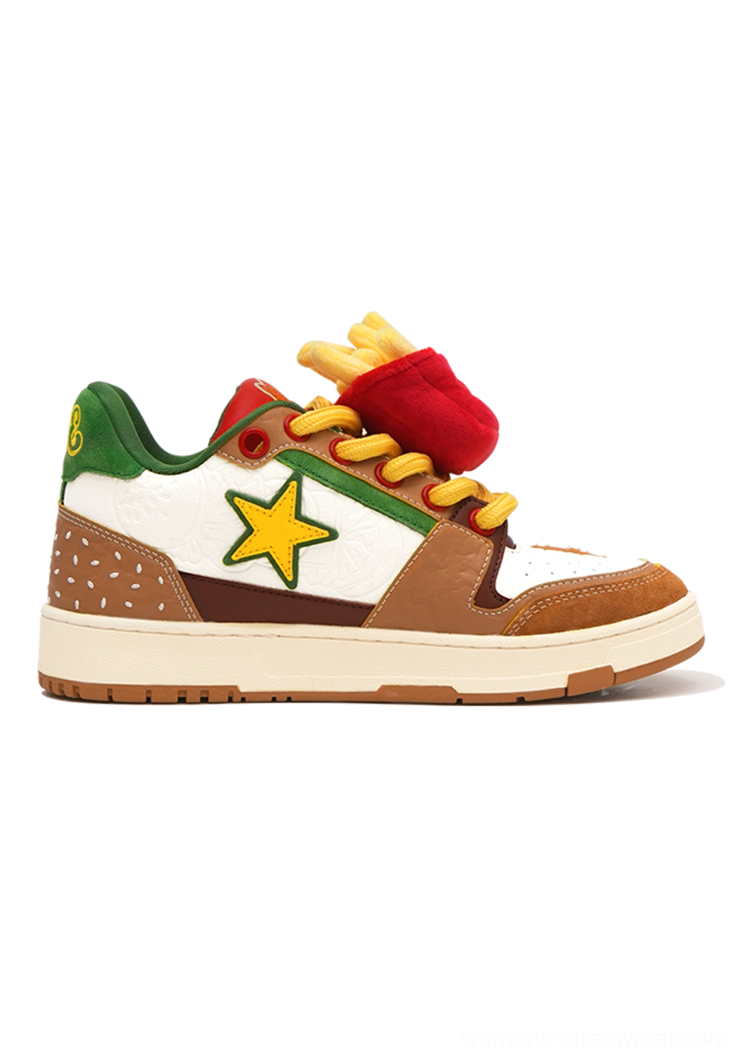 Burger Star low-top skate sneakers side profile showing padded silhouette and burger-inspired color blocking