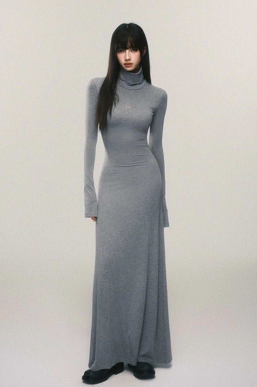 Butterfly turtleneck bodycon knit mini and maxi dress streetwear fashion product view
