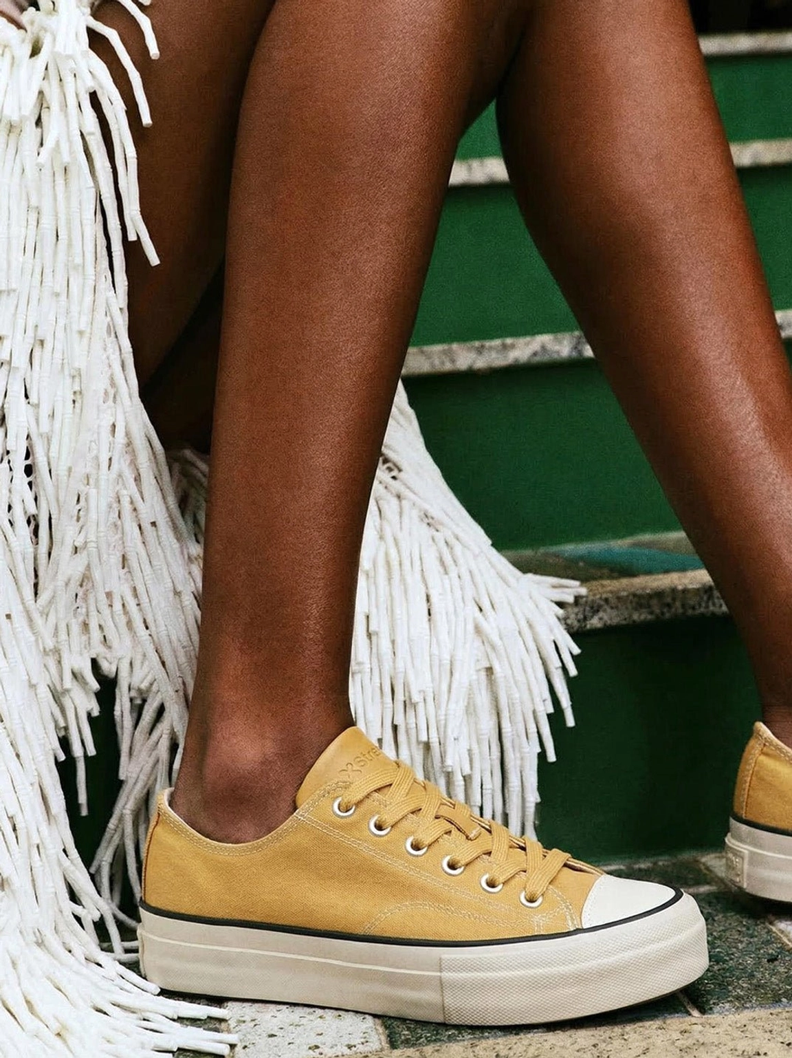 Canvas platform sneaker with cork midsole in Y2K and nostalgic streetwear outfit combination styling