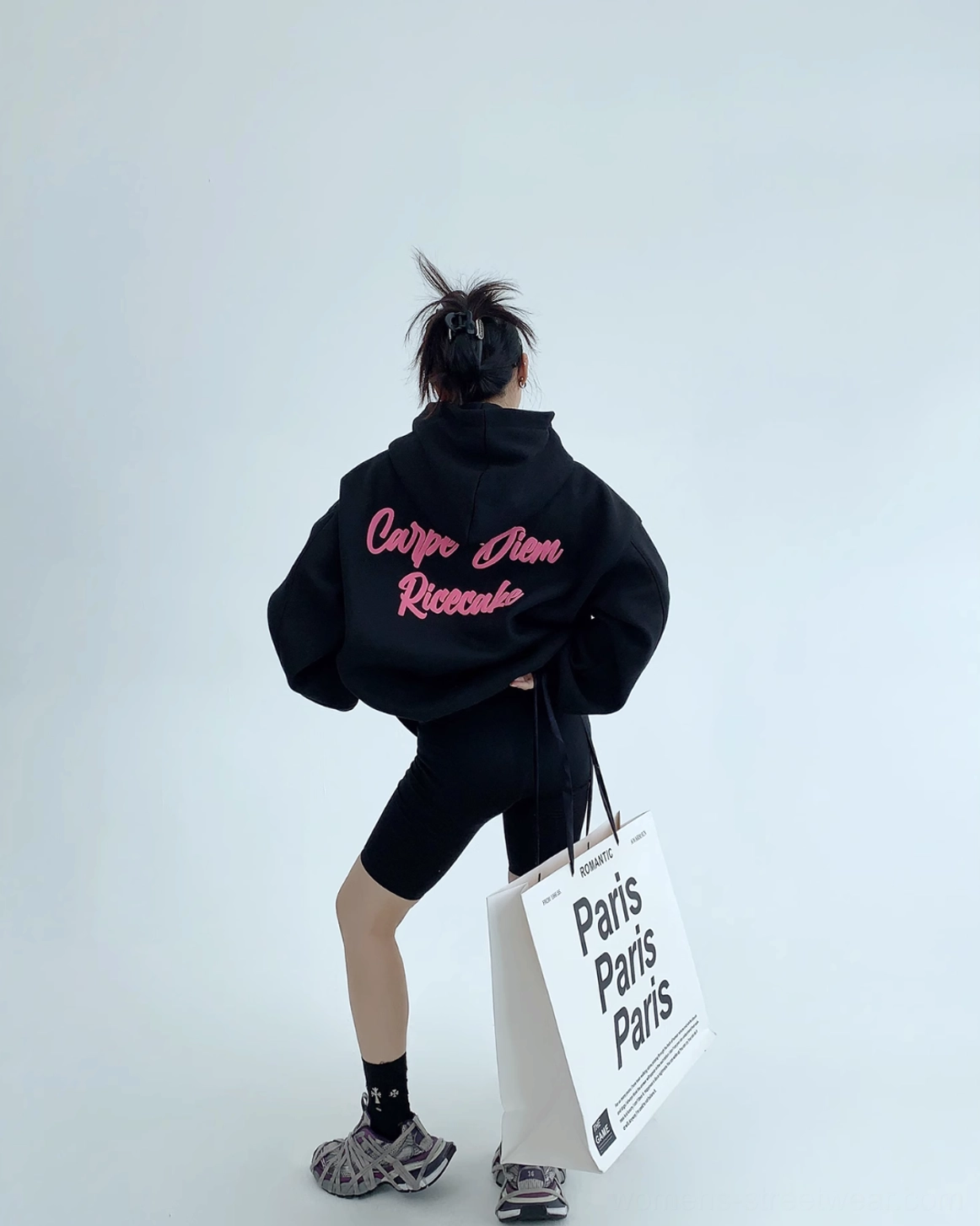 Carpe Diem pink script oversized hoodie in black with hood and kangaroo pocket