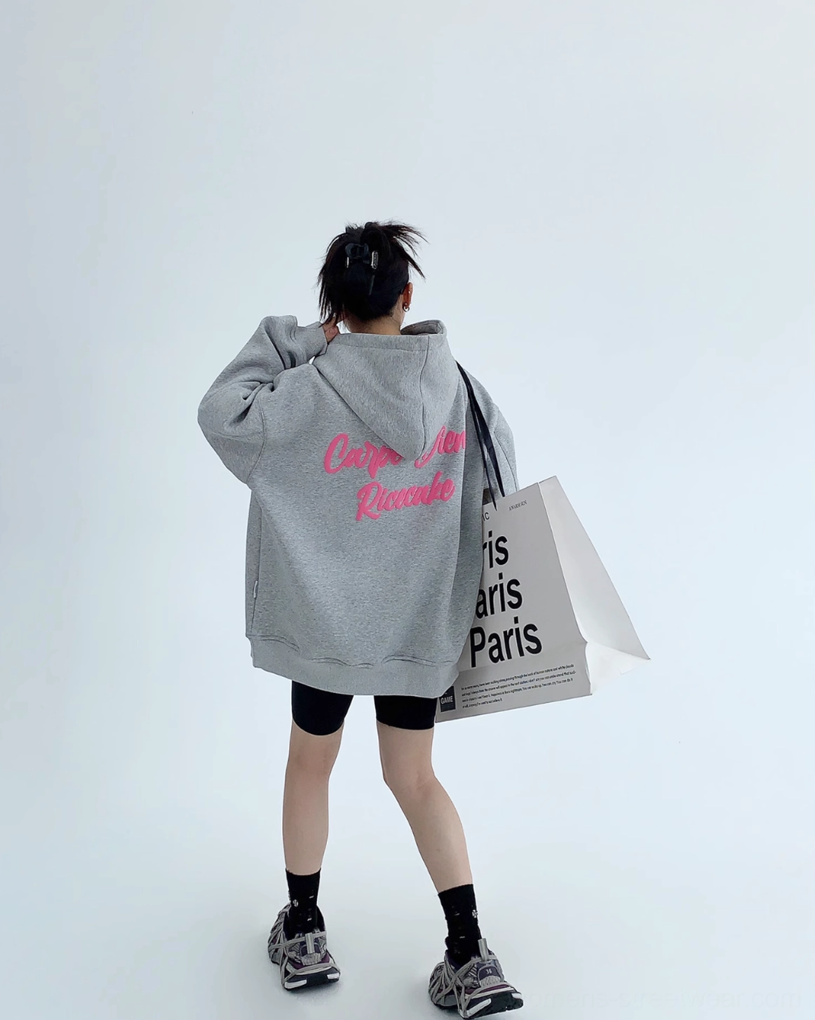 Carpe Diem pink script oversized streetwear hoodie product detail view