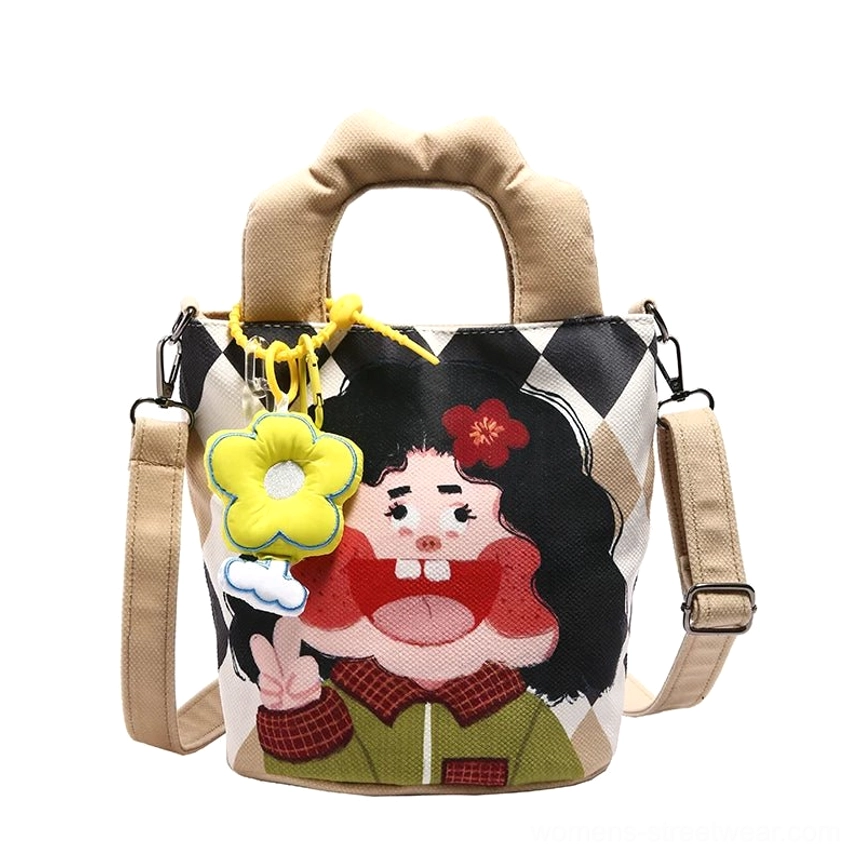 Comparison view of multiple cartoon canvas tote styles showing different colorway options and character graphic variations