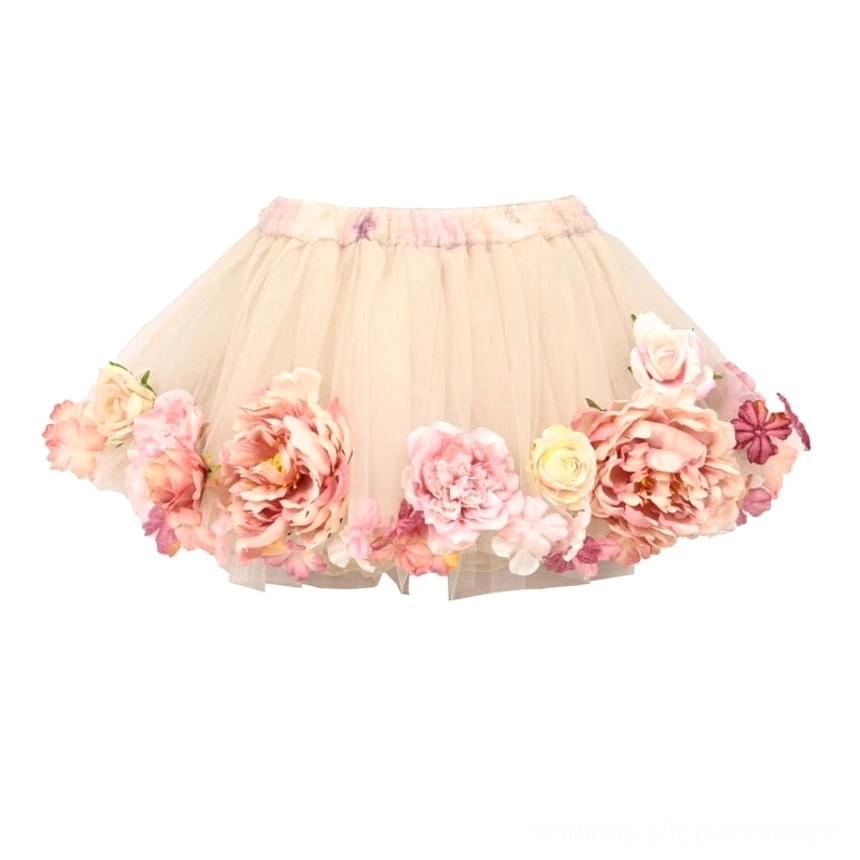 Champagne pink floral tulle petticoat with 3D rose appliques and voluminous four-layer tulle skirt product image