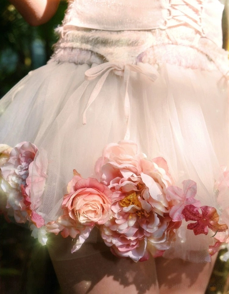 Champagne pink floral tulle petticoat with 3D rose appliques product view for fairycore and balletcore styling