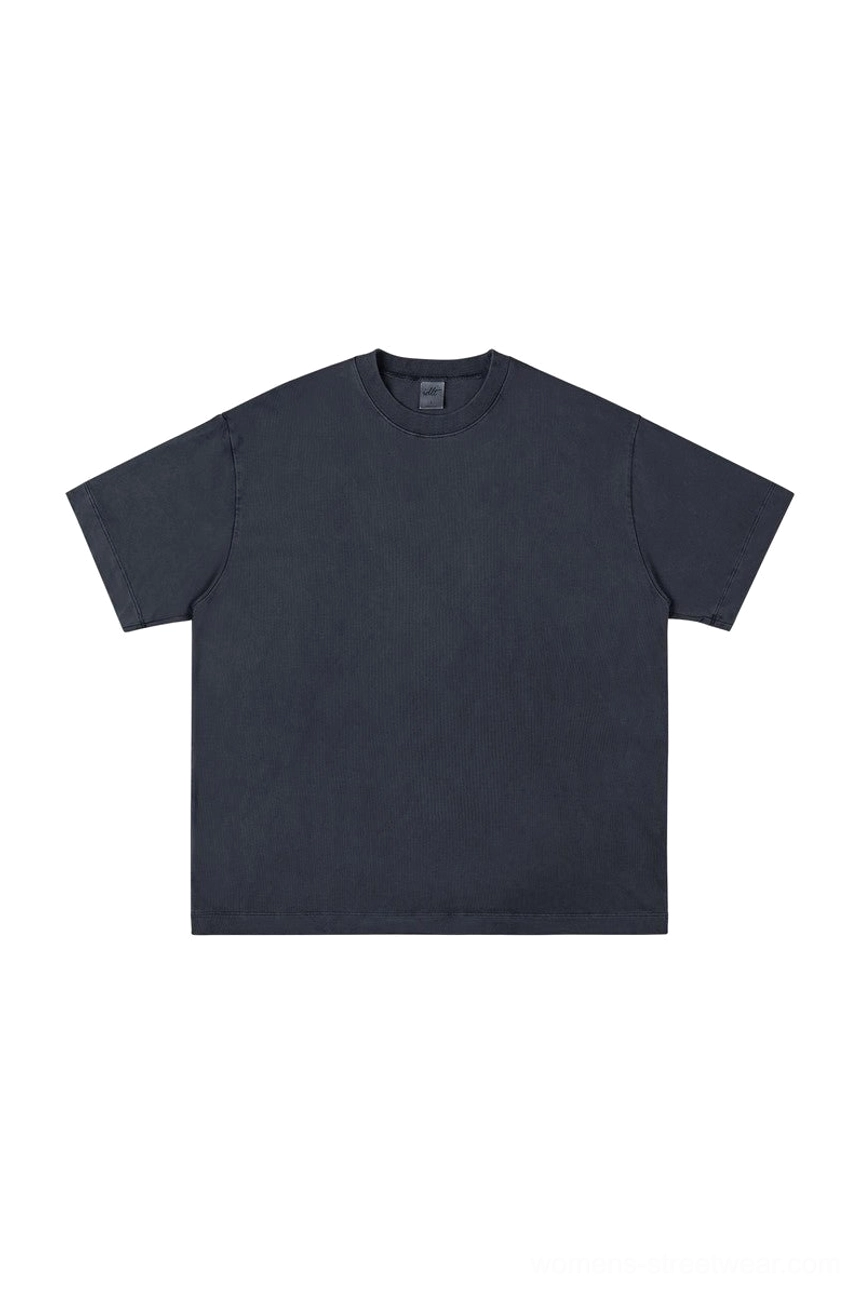 Charcoal black vintage washed oversized short sleeve cotton T-shirt for minimalist Korean streetwear outfits