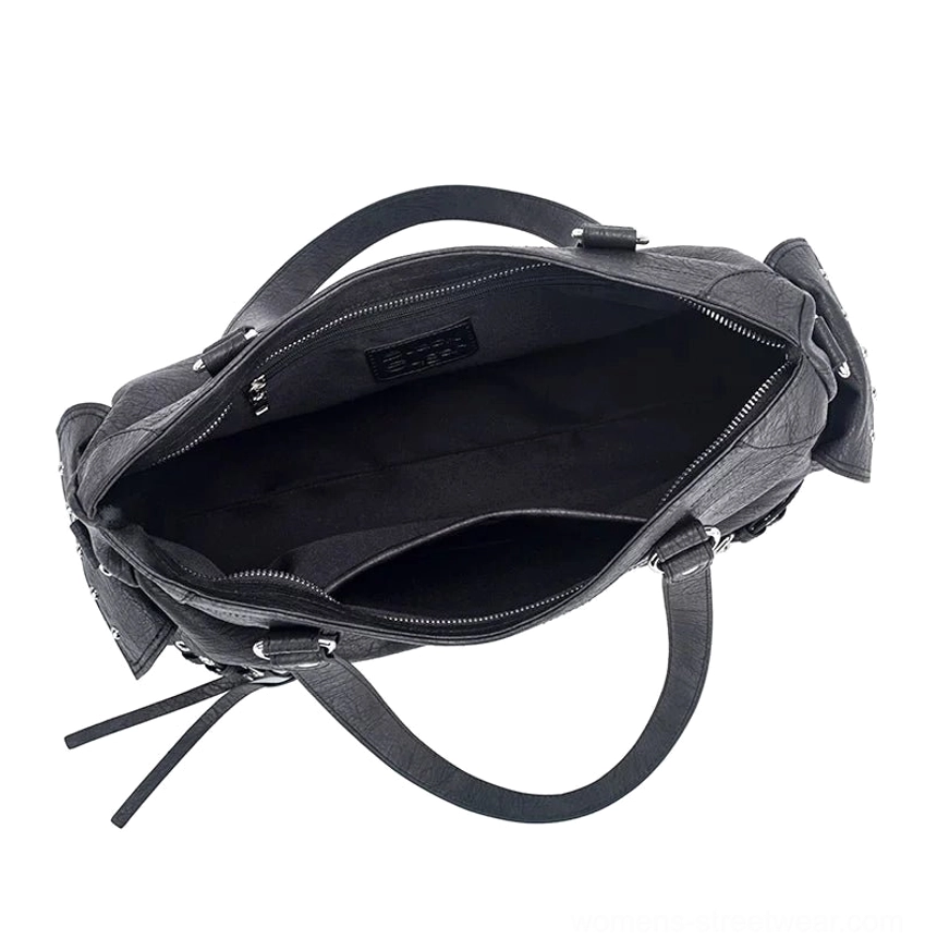 Charcoal buckle rider tote bag product image featuring vintage punk streetwear design and silver buckle hardware