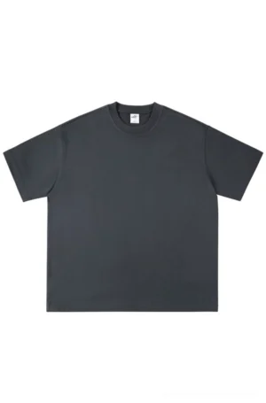 Charcoal gray heavyweight oversized cotton crew neck t-shirt with dropped shoulders on white background