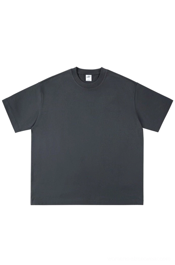 Charcoal gray heavyweight oversized cotton crew neck t-shirt with dropped shoulders on white background