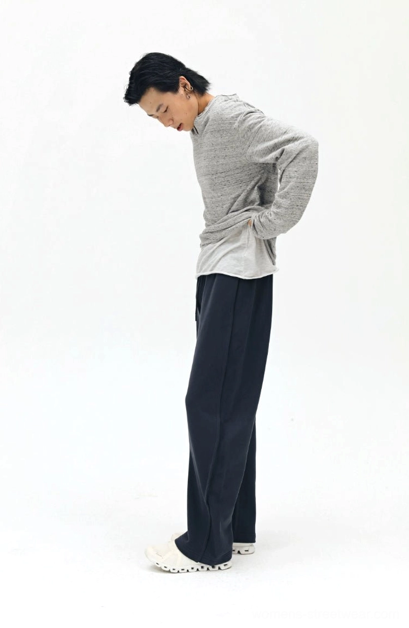 Charcoal gray drawstring sweatpants side view - minimalist design with relaxed straight leg fit for streetwear