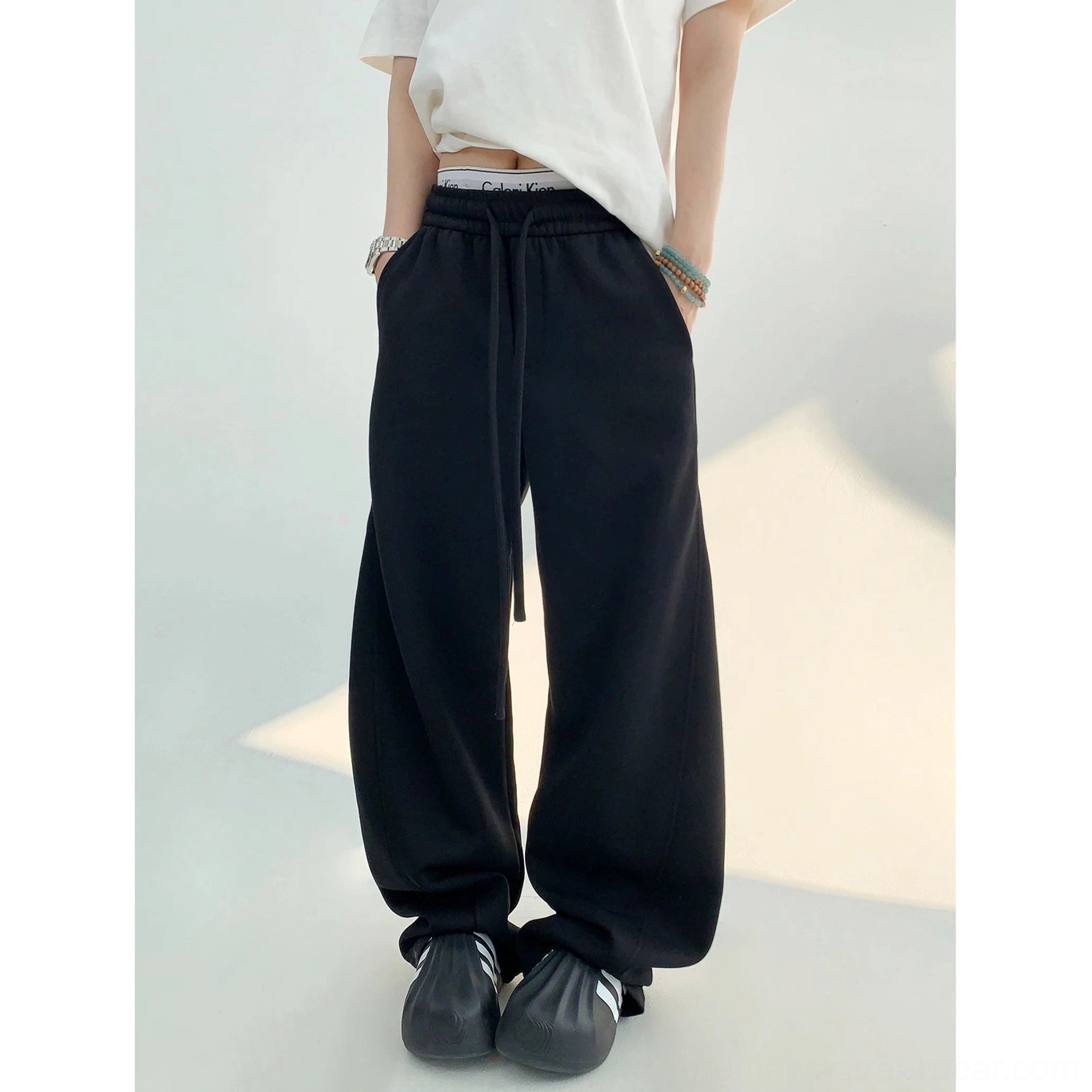 Black cloud soft high-waist wide-leg streetwear sweatpants product image