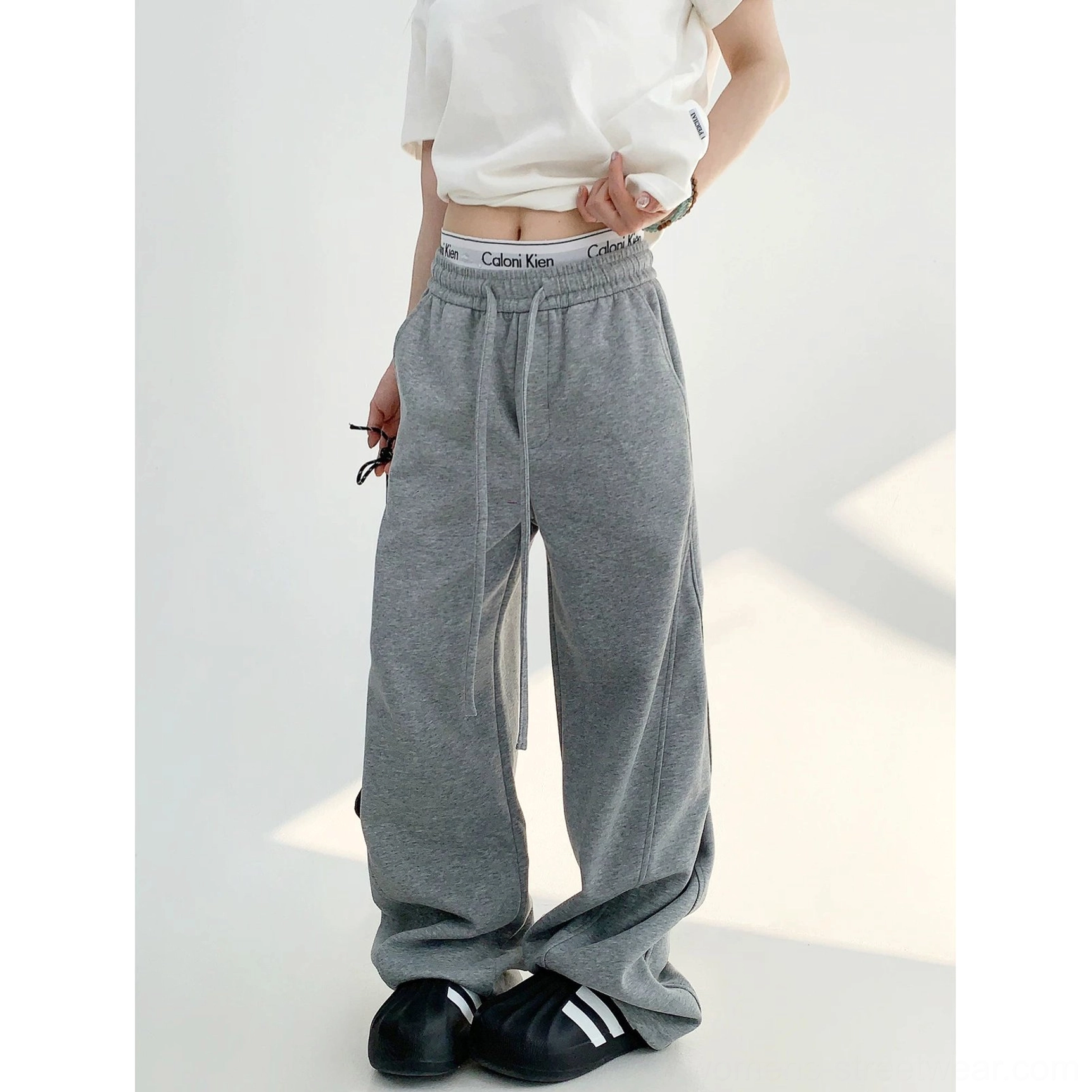 Gray cloud soft high-waist wide-leg streetwear sweatpants product image
