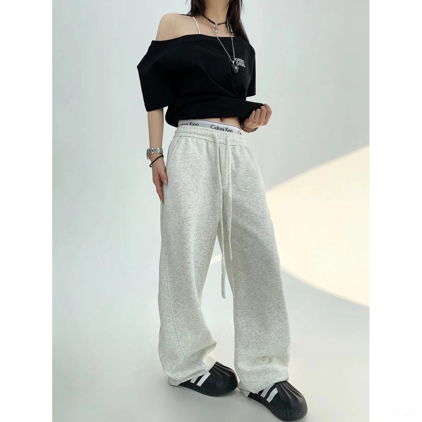Light gray cloud soft high-waist wide-leg streetwear sweatpants product image