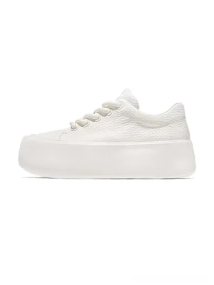 White full-grain leather CloudLift platform sneakers in left side profile with thick chunky white streetwear sole