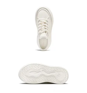 Top view of white CloudLift leather platform sneakers showing rounded toe classic laces and elevated sole