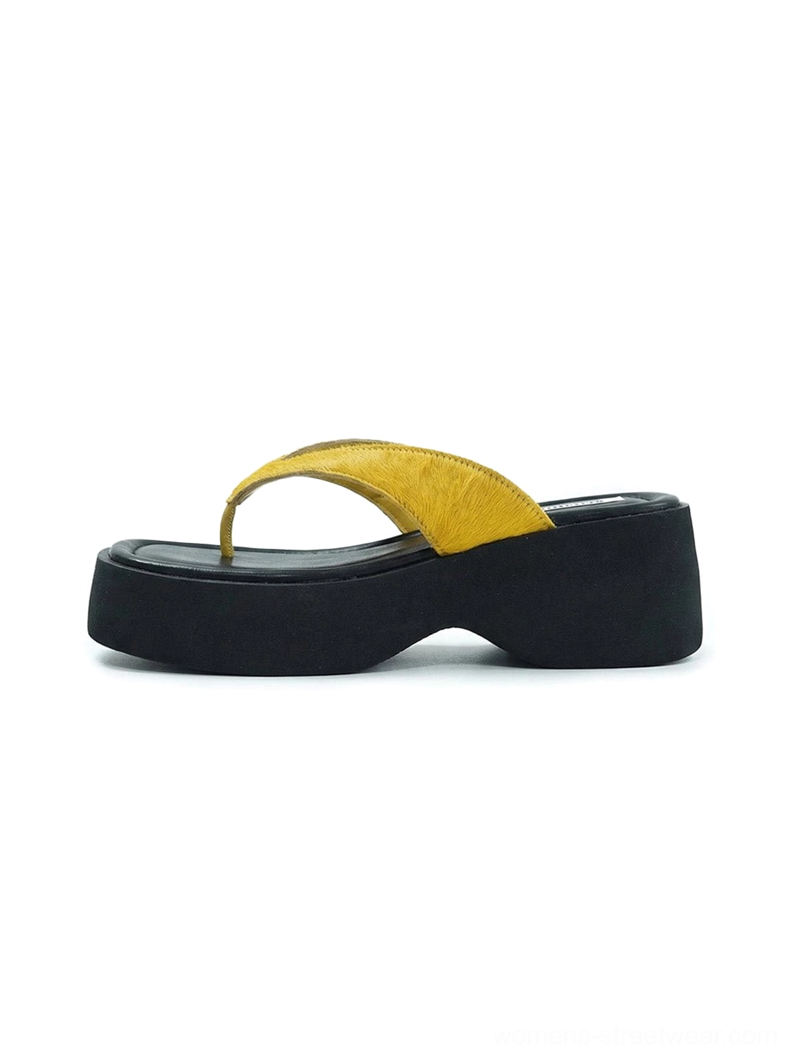 Color pop chunky platform flip-flops with suede toe strap and raised wedge sole product view
