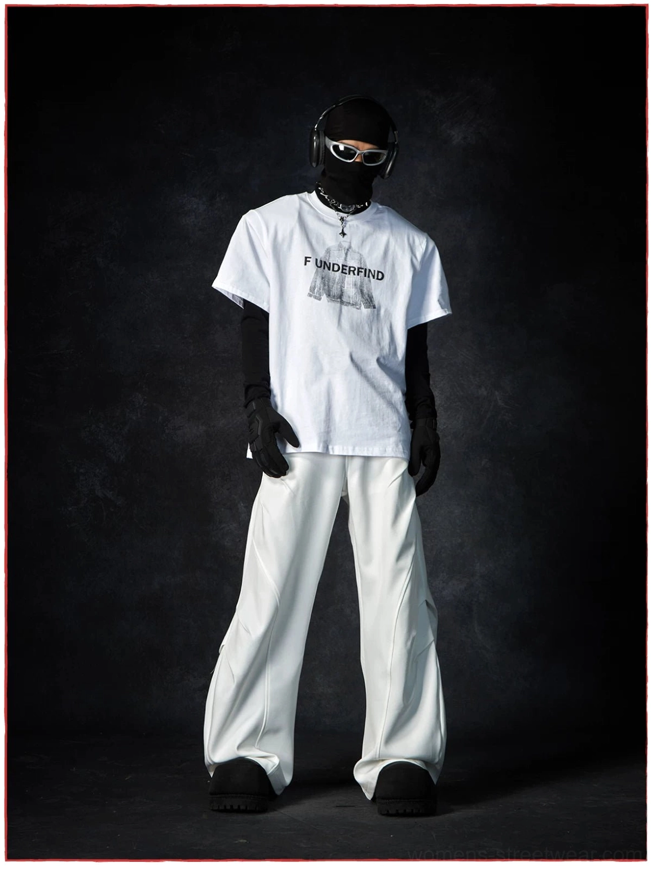 Contemporary wide-leg streetwear pants image showing the fluid floor-length shape and minimalist tailored construction