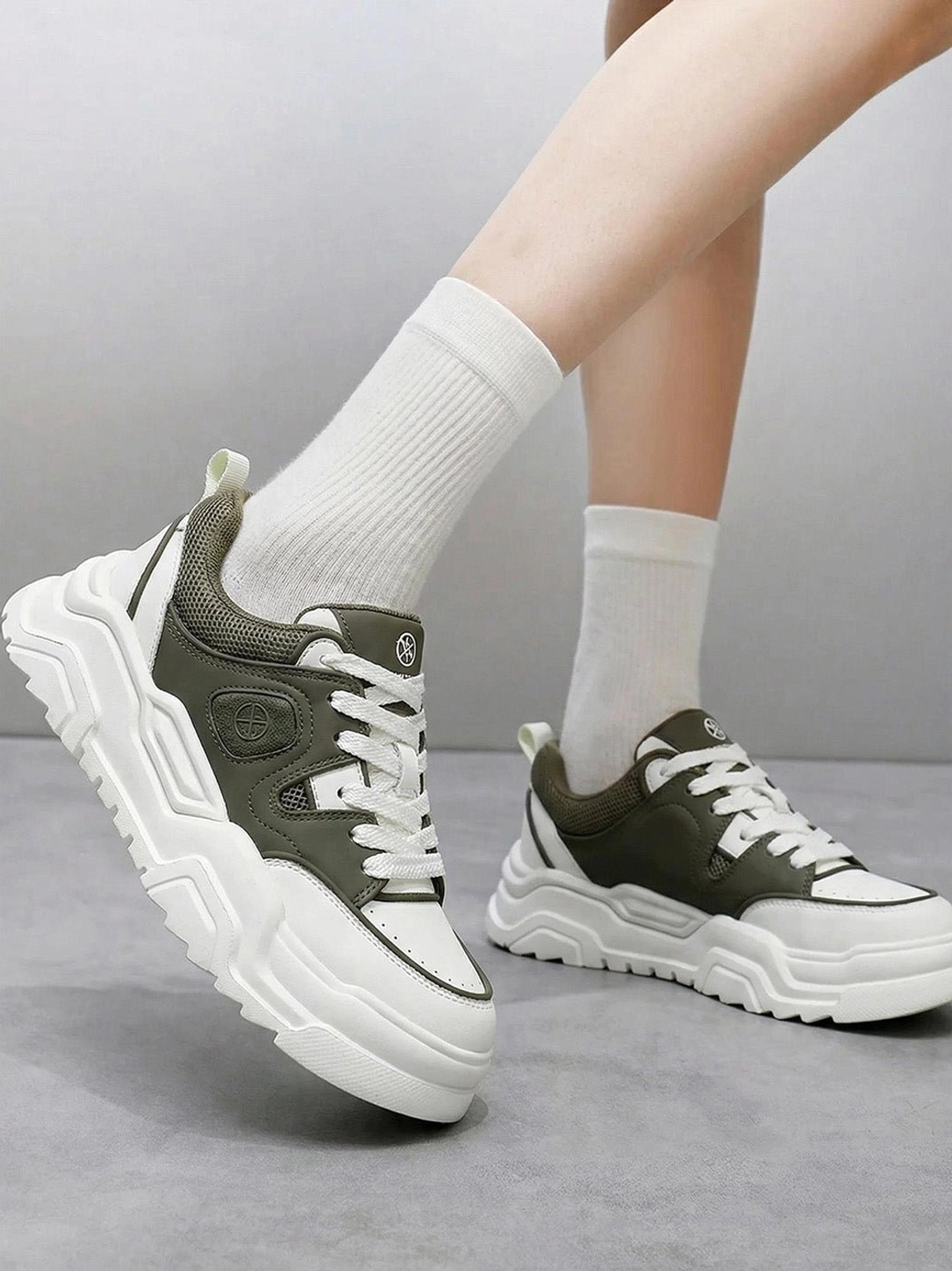 Contrast cutout lug sole platform sneakers urban footwear design detail