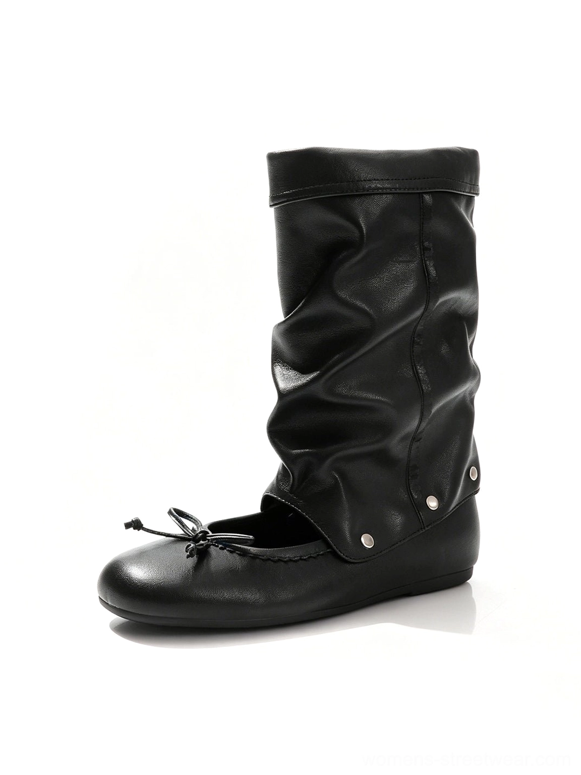 Convertible mid-calf sandal boots with removable bow ties in balletcore streetwear style