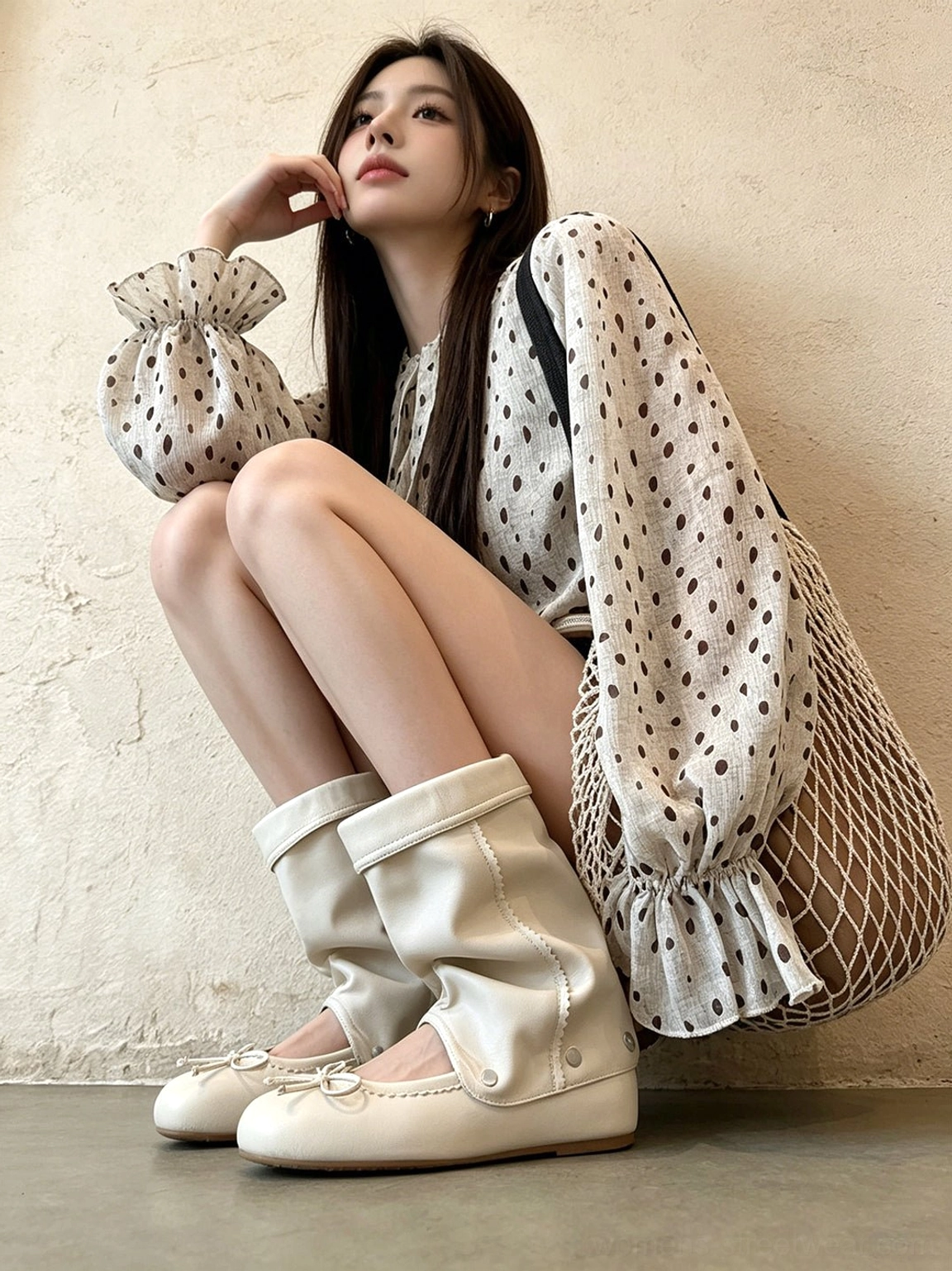 Convertible bow-wrap slouchy sandal boots detailed product view showing removable bow and soft ruched shaft