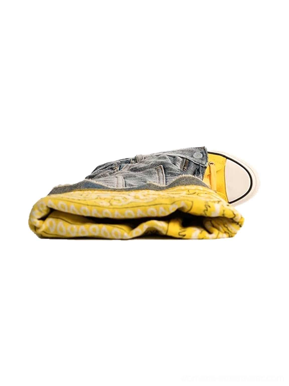 Convertible denim shaft colorblock canvas boots showing modular Y2K sneaker and tall boot construction details