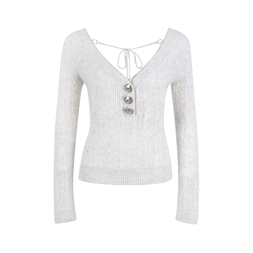 Gray convertible halter-neck cropped knit cardigan for women colorway product view