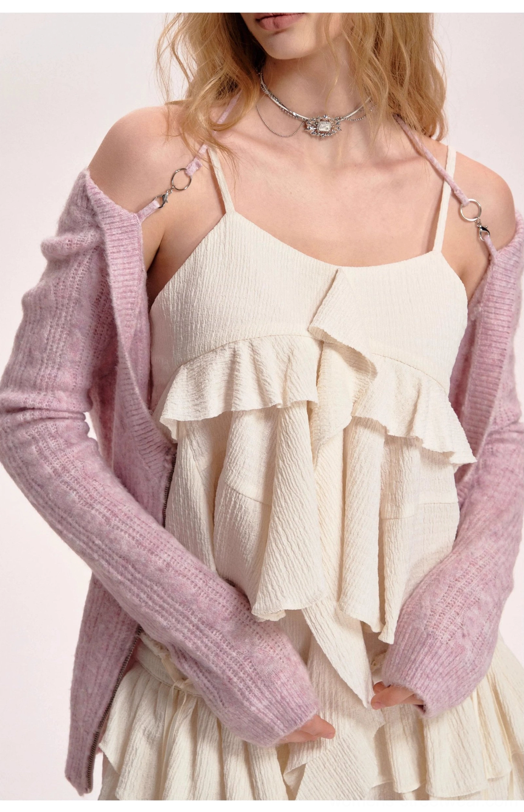 Convertible halter-neck cropped knit cardigan for women long sleeve cropped silhouette view