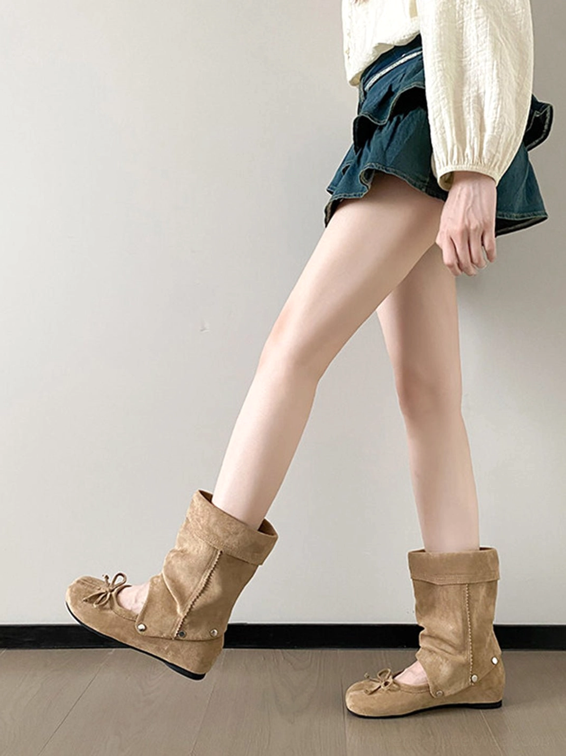 Convertible tabi ballet sandal boots with split toe, ballet bow and removable slouchy ankle boot shaft