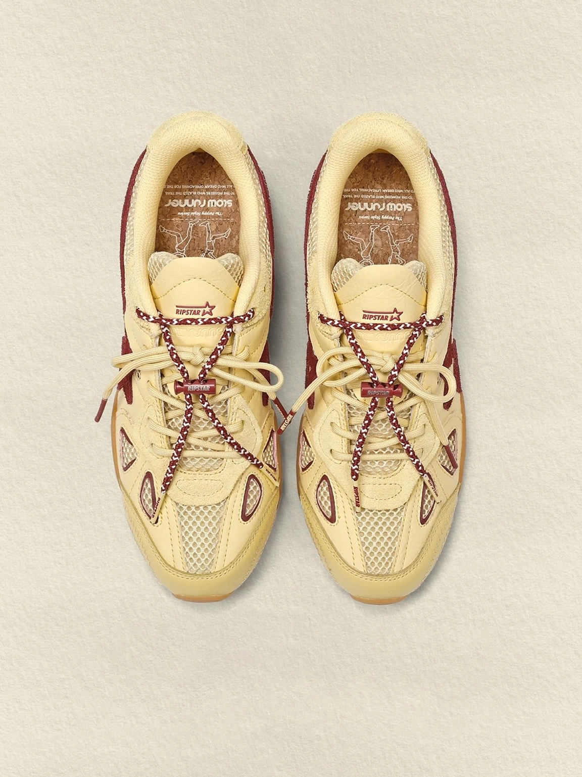 Cream burgundy star retro running sneakers unisex low-top footwear for casual Seoul-inspired streetwear outfits