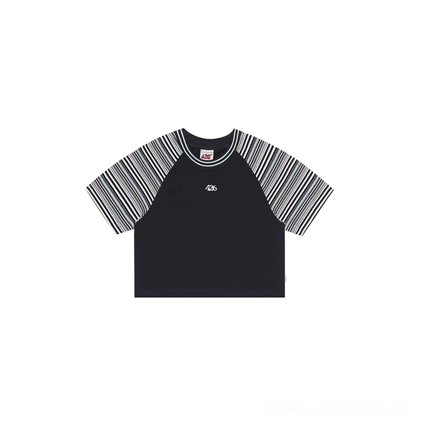 Cropped rainbow stripe raglan baby tee in a fitted Y2K inspired silhouette