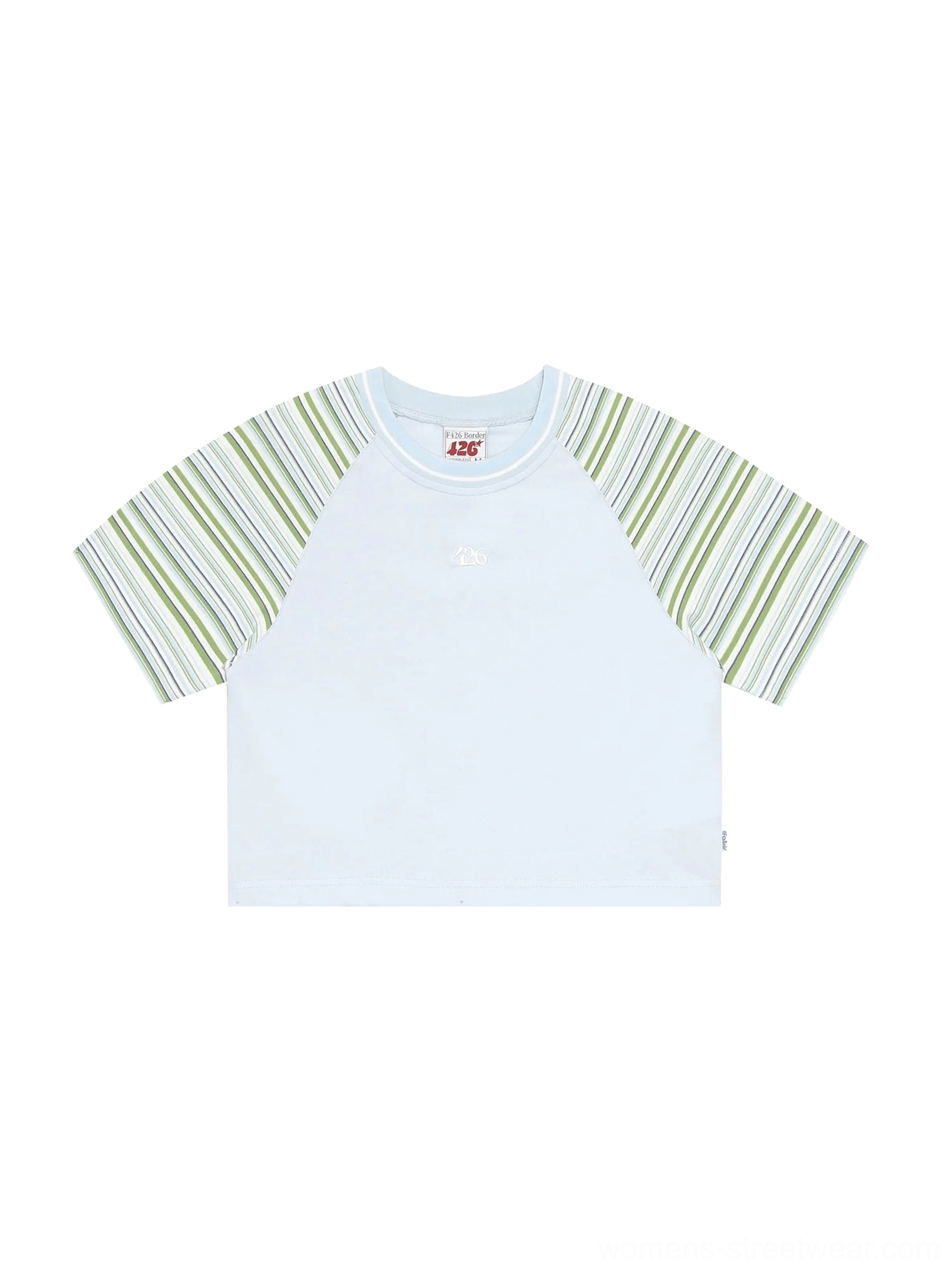 Retro cropped rainbow stripe raglan tee for Korean fashion and casual streetwear