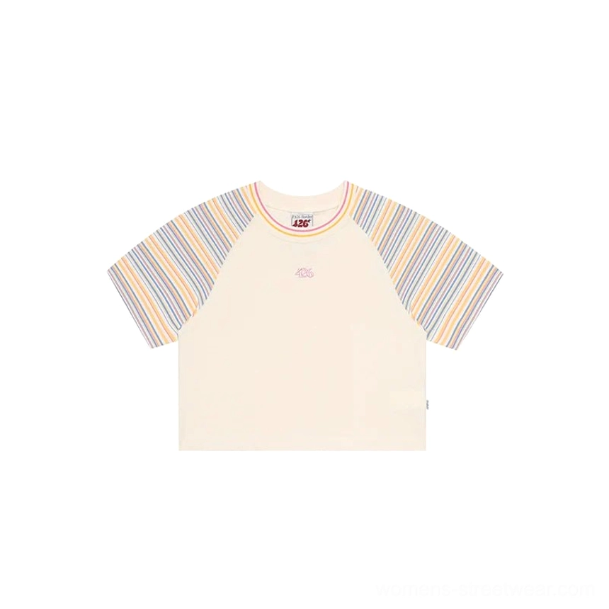 Cropped rainbow stripe raglan baby tee versatile Y2K streetwear styling image