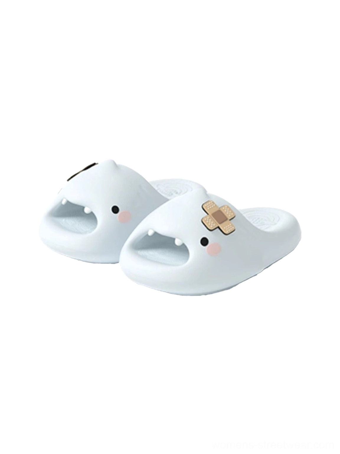 Blue shark platform slide slippers with cartoon face open toe and non-slip sole for Y2K streetwear outfits