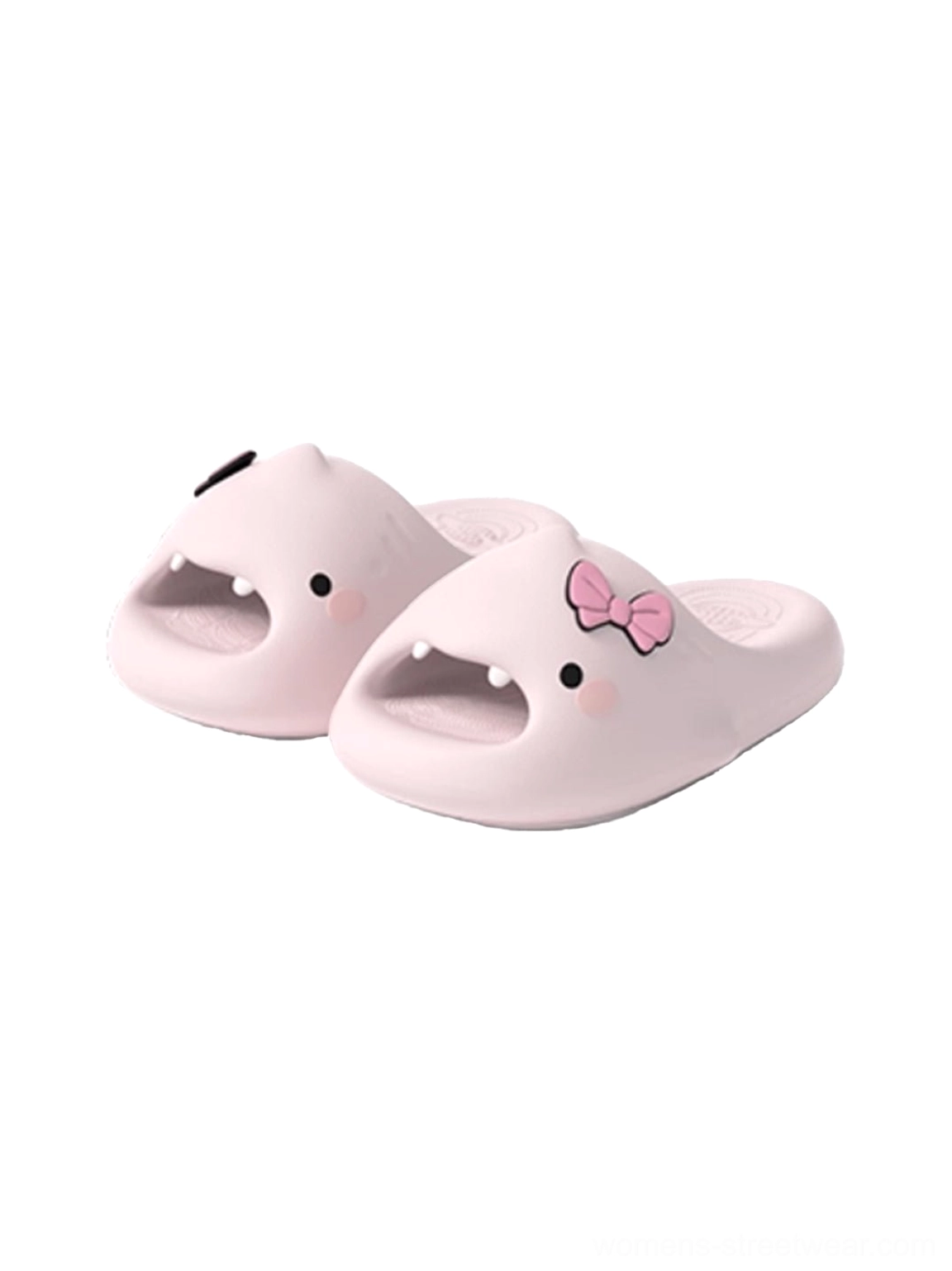 Pink shark platform slide slippers with playful character details chunky platform sole and casual comfort design