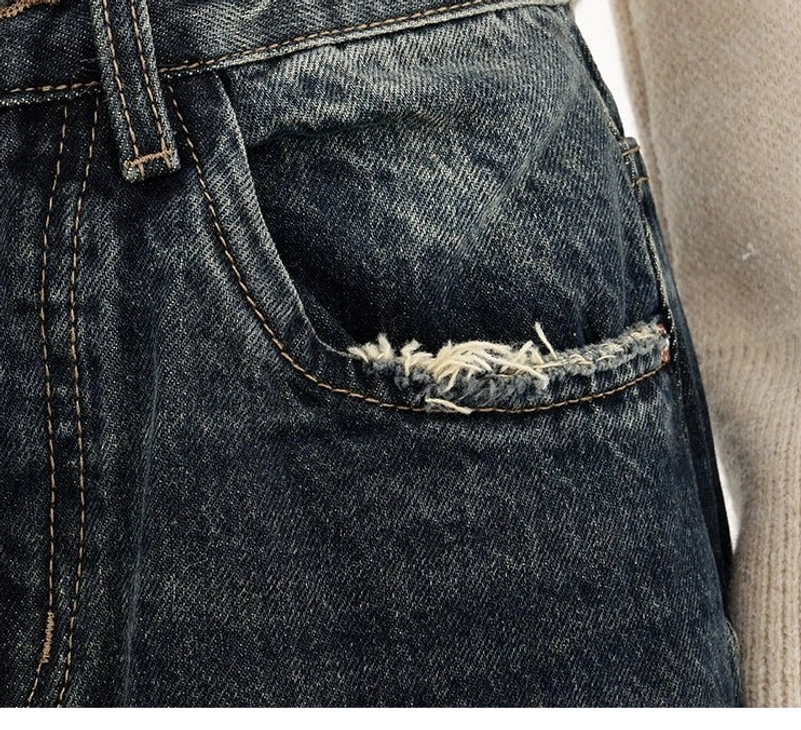 Dark blue relaxed wide-leg jeans with faded wash and classic denim pocket detailing