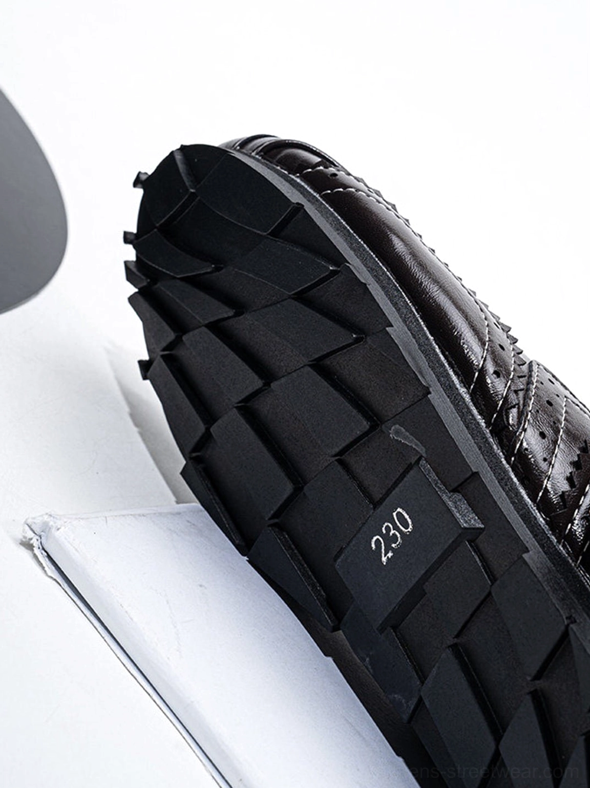 Dark coffee studded double-buckle square-toe streetwear flats product image