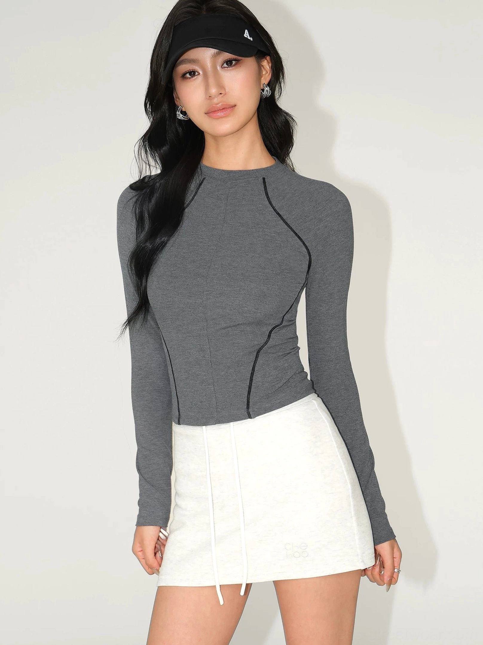 Dark gray contrast stitch cropped tee contemporary minimalist streetwear wardrobe staple