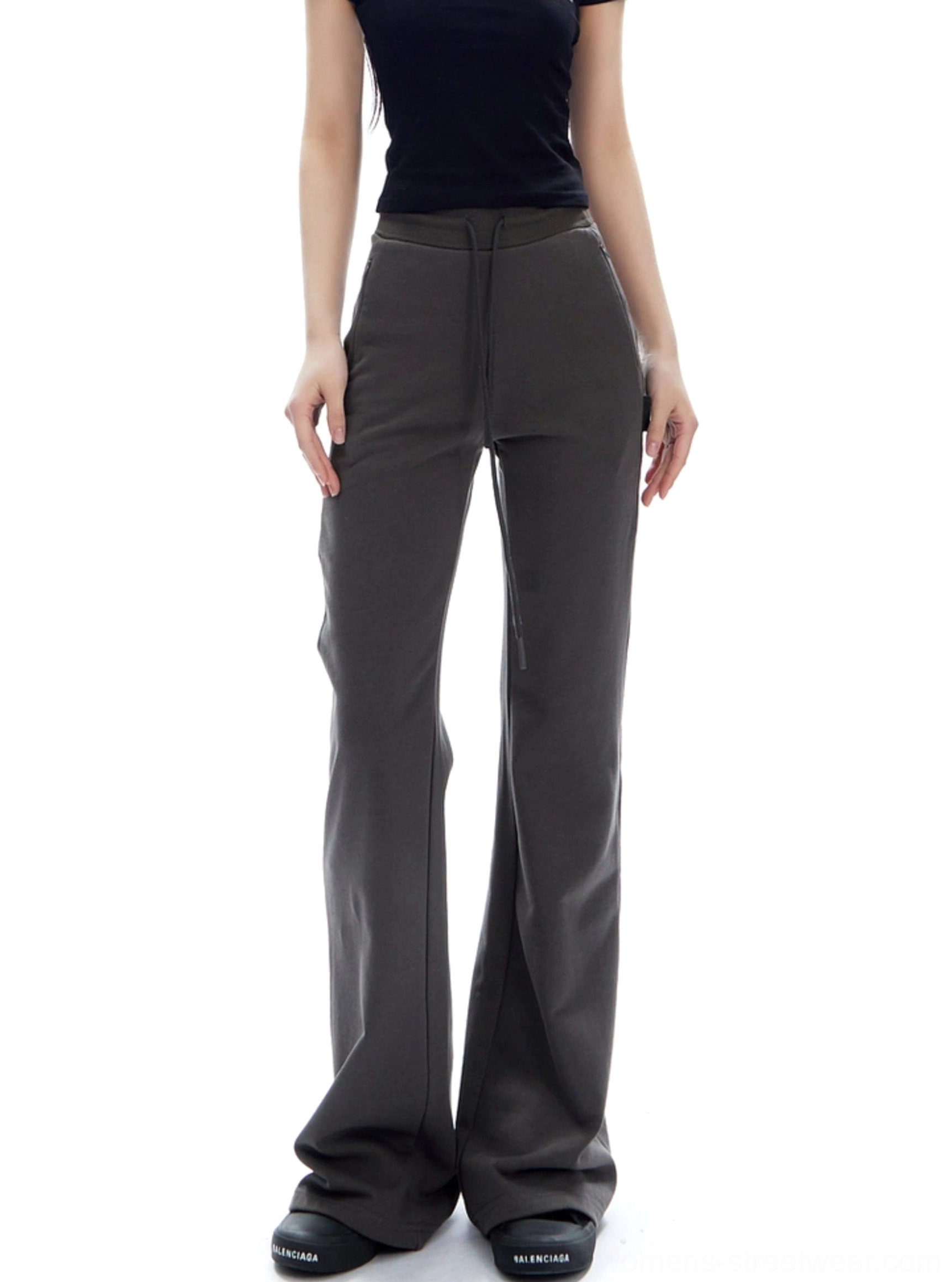 Dark Gray high-waist flared sweatpants with a clean minimalist waistband and straight-flared leg silhouette