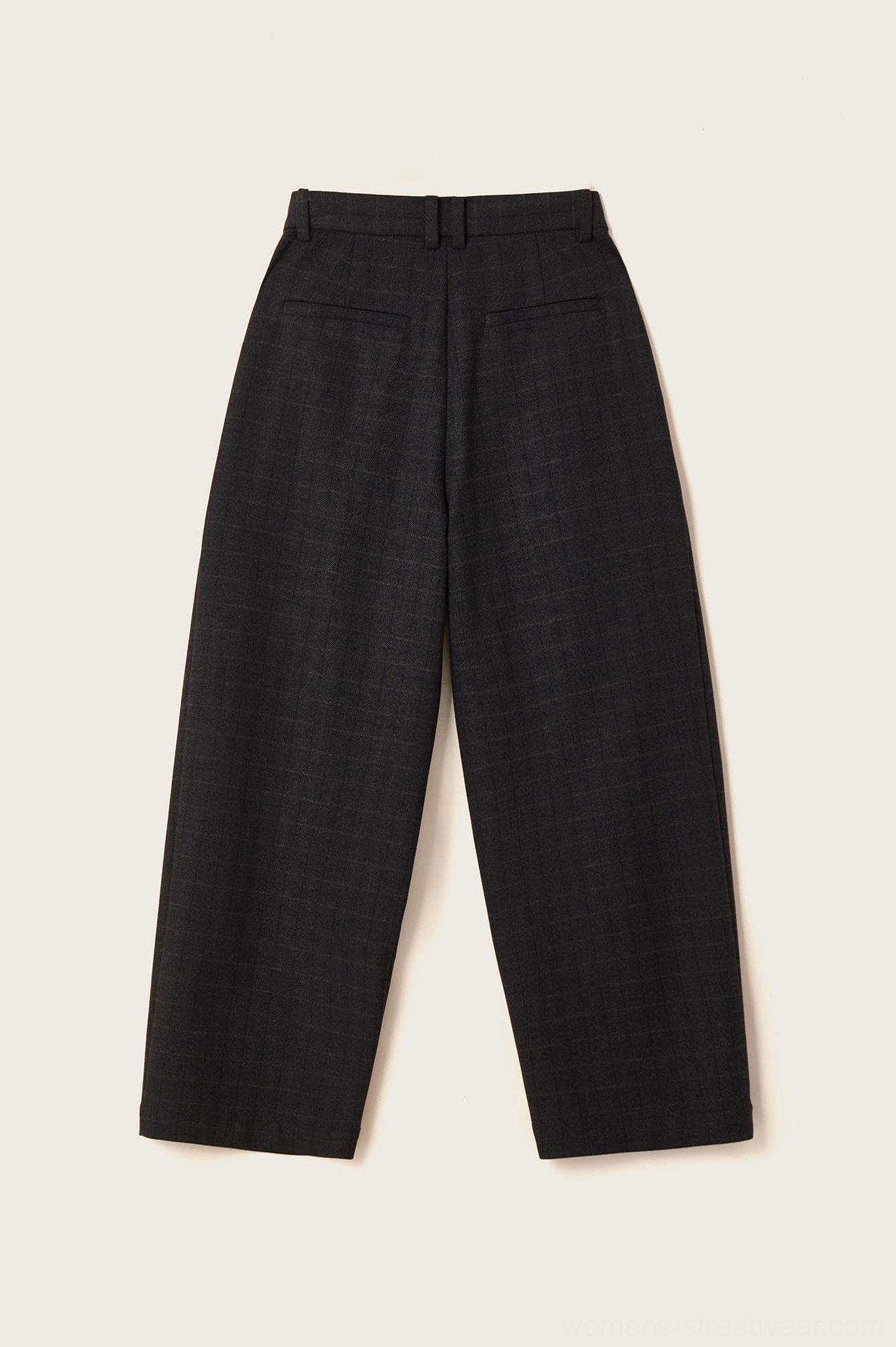 Dark grey plaid high-waisted wide-leg streetwear palazzo pants product view in a tailored full-length silhouette