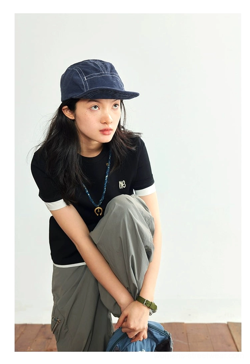 Dark purple minimalist embroidered logo crew neck t-shirt logo embroidery impactful detail