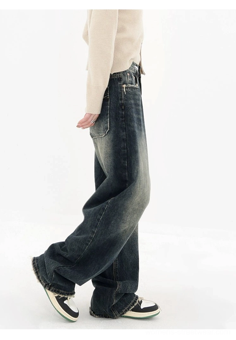Deep blue high-waisted wide-leg jeans vintage streetwear denim product view