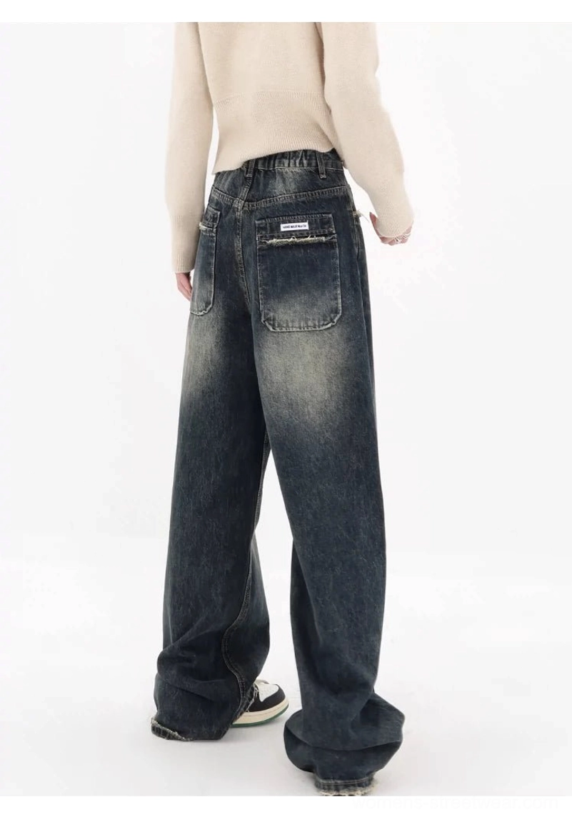 Deep blue wide-leg jeans high-waisted vintage denim streetwear styling view