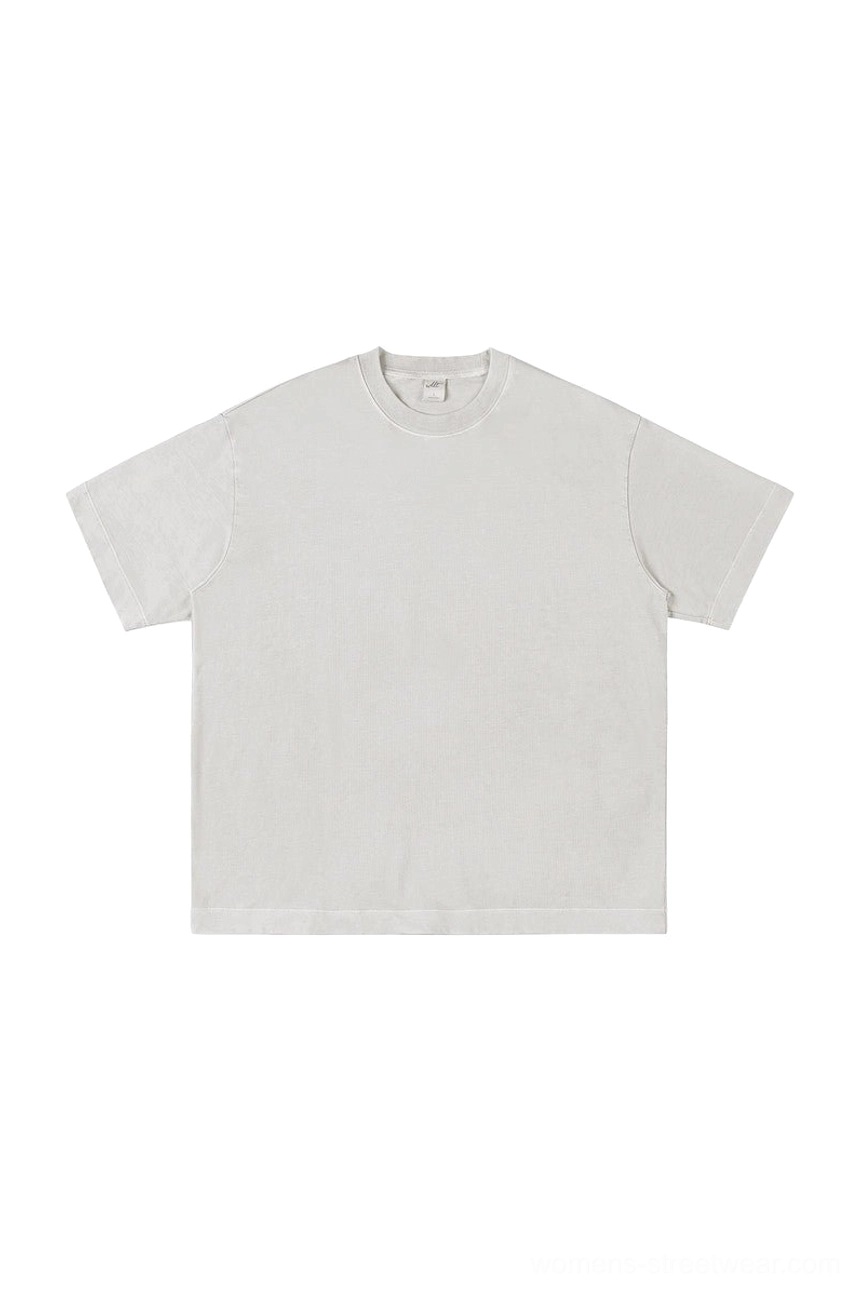 Dirty white off-white oversized pigment-washed cotton crewneck T-shirt with loose boxy streetwear silhouette