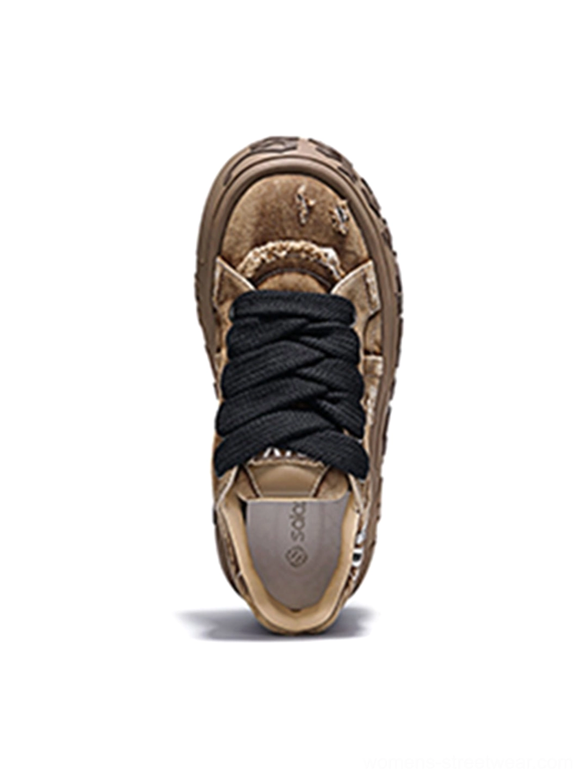 Distressed denim platform skate sneakers detailed product image for women’s Y2K and Korean streetwear styling