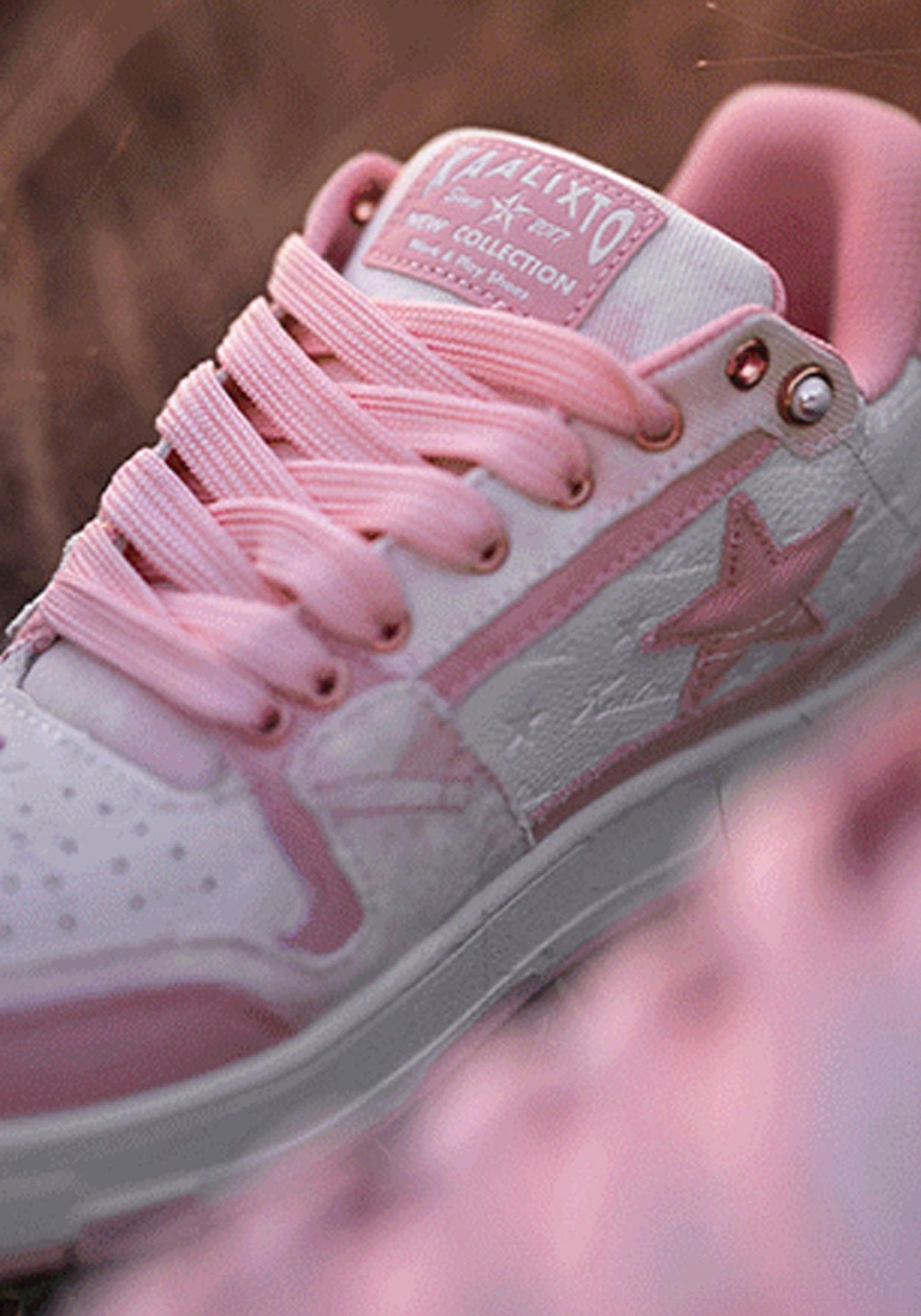 Distressed denim star sneakers heel counter back detail embroidered branding vintage aged aesthetic